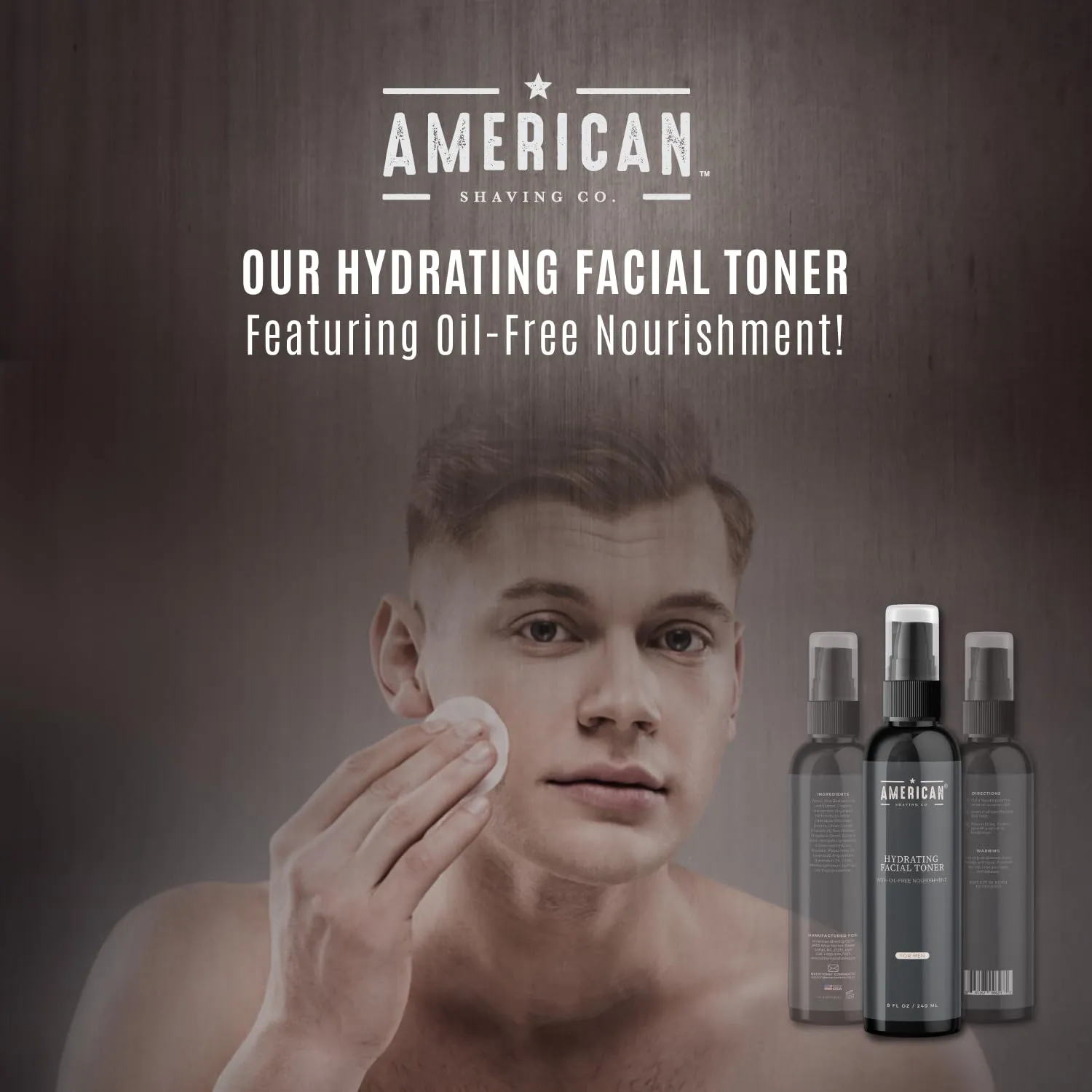 American Shaving Co. Hydrating Facial Toner with Oil-Free Nourishment,8 oz Bottle,Made in USA,Quick Absorption,Quality Potent Ingredients,Deep Penetration,Non-GMO,GMP Certified,Cruelty-Free Products