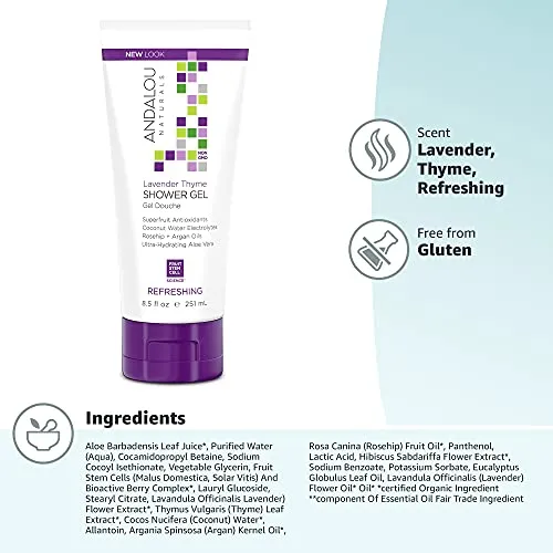 Andalou Naturals Lavender Thyme Refreshing Shower Gel, 8.5 Ounce