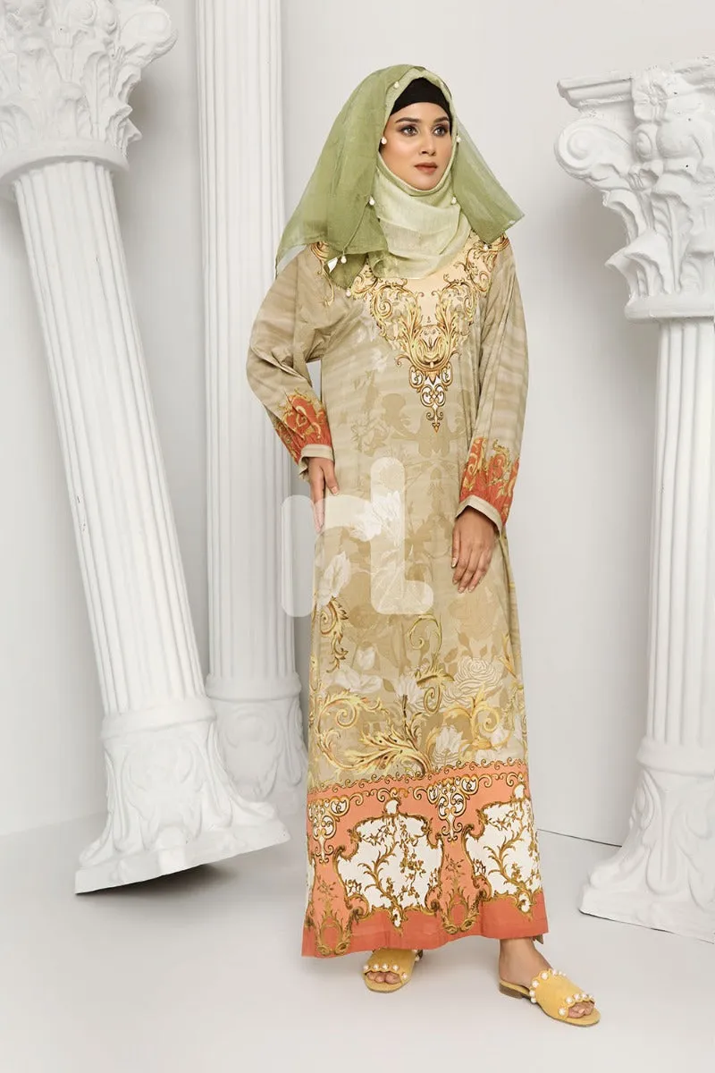 DS19-168 Beige Printed Stitched Lawn Fustaan - 1PC