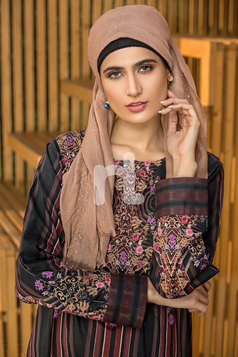 DS19-32 Black Printed Stitched Lawn Fustaan - 1PC