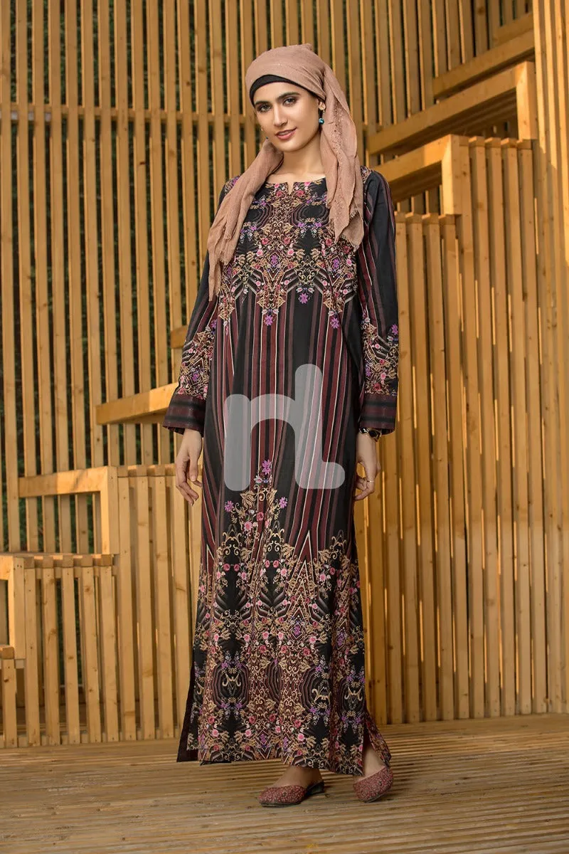DS19-32 Black Printed Stitched Lawn Fustaan - 1PC