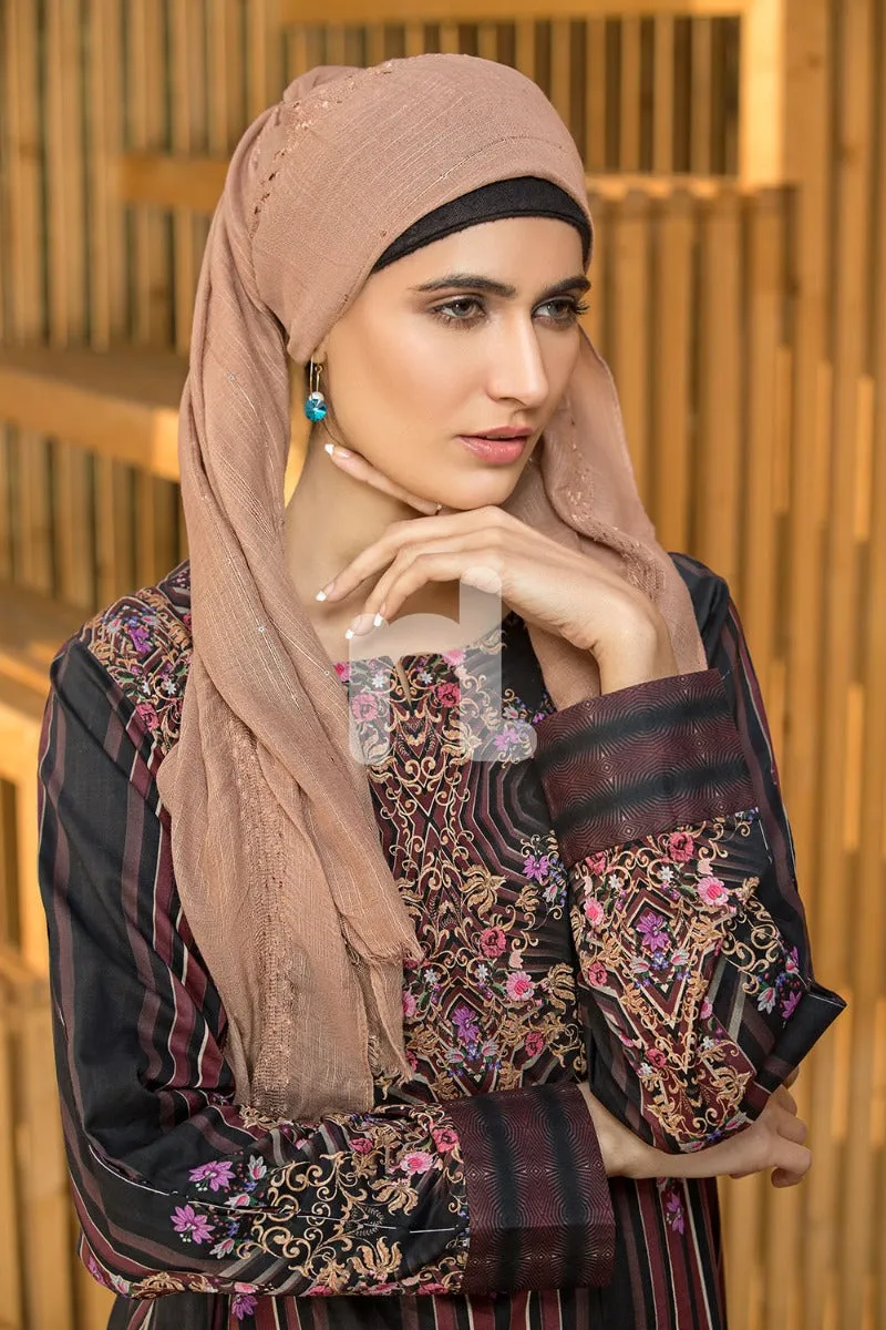 DS19-32 Black Printed Stitched Lawn Fustaan - 1PC
