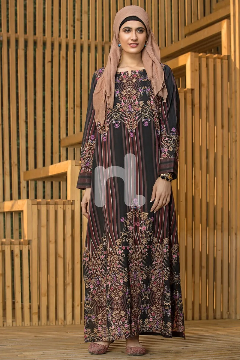 DS19-32 Black Printed Stitched Lawn Fustaan - 1PC