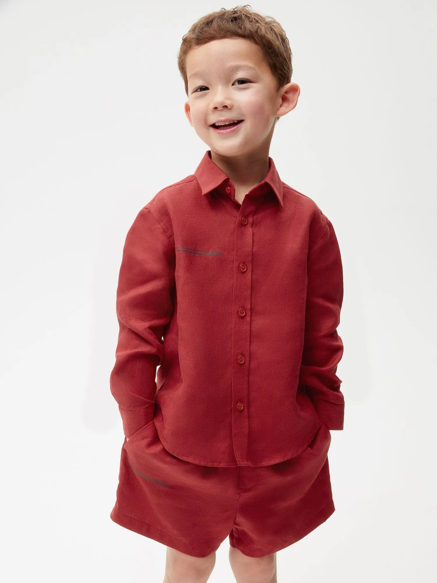Kids Aloe Linen Long Sleeve Shirtcranberry red