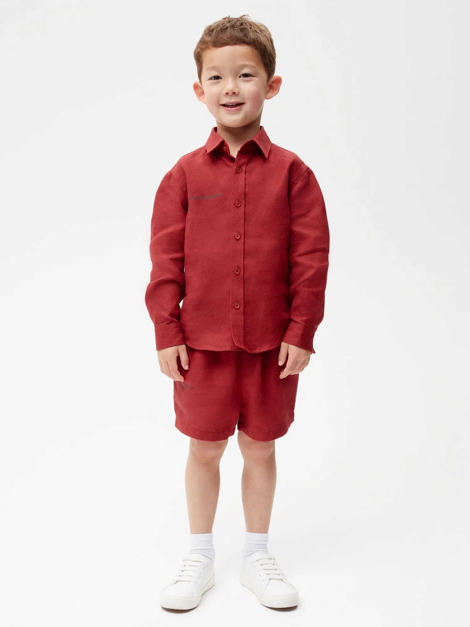 Kids Aloe Linen Long Sleeve Shirtcranberry red