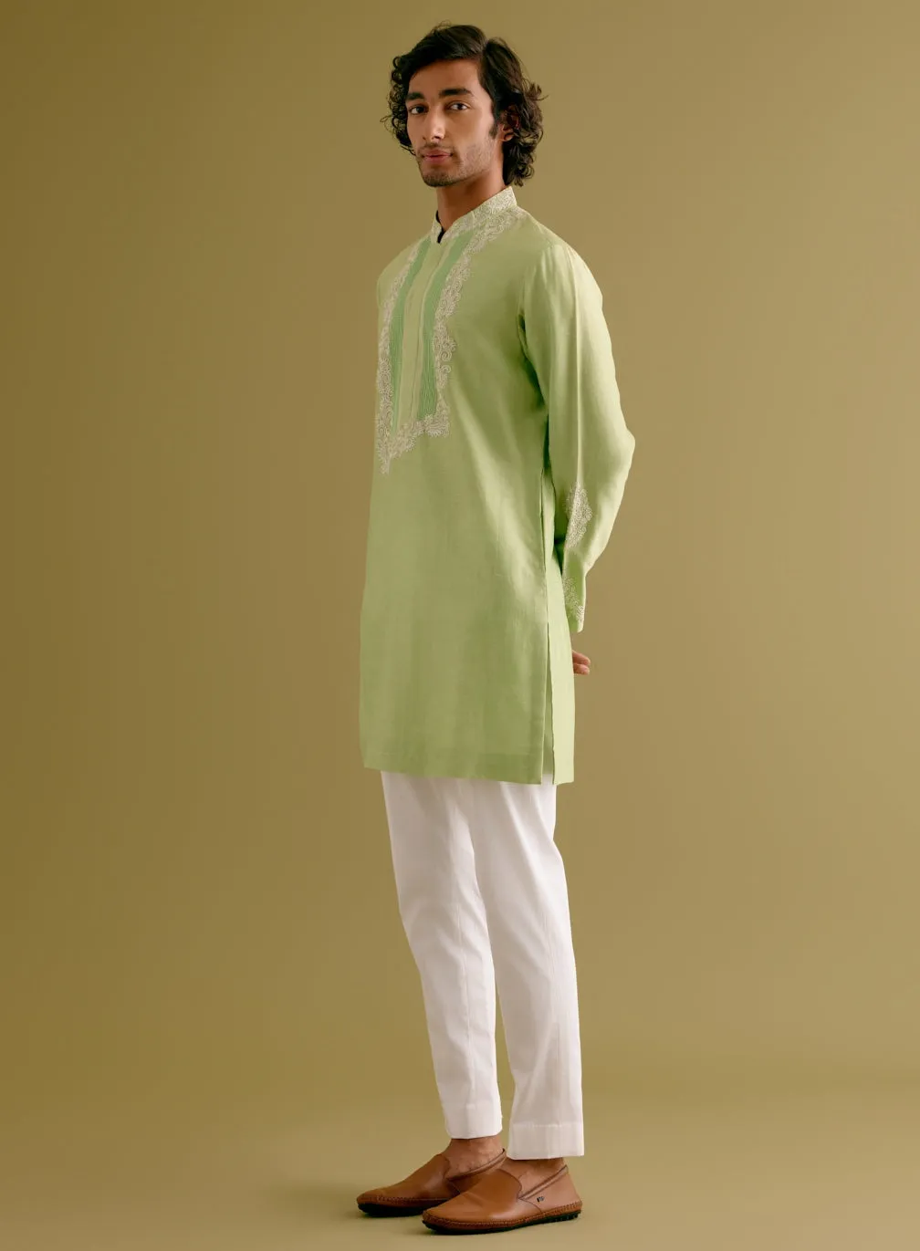 Pistachio Green Dori Embroidered Kurta Set