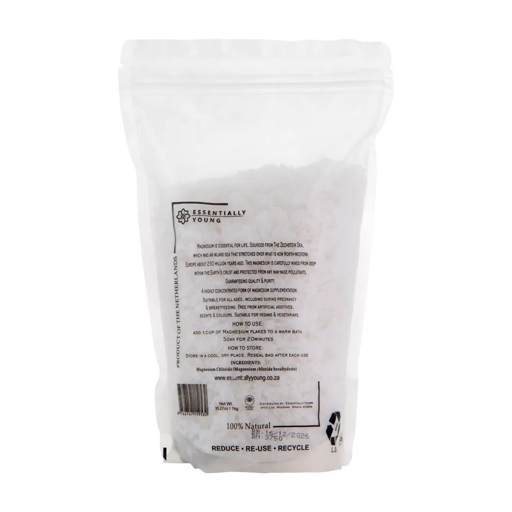 Pure Magnesium chloride Flakes 1kg -unscented and unrefined (Imported from the Netherlands)