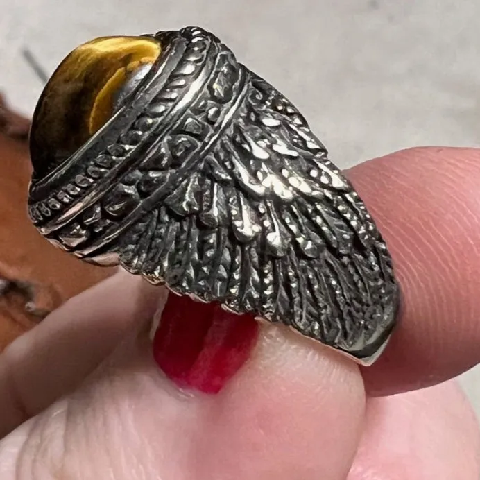 Tigers Eye Heart Wing Ring - Size 7.5