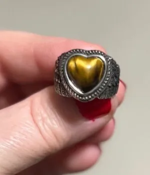 Tigers Eye Heart Wing Ring - Size 7.5