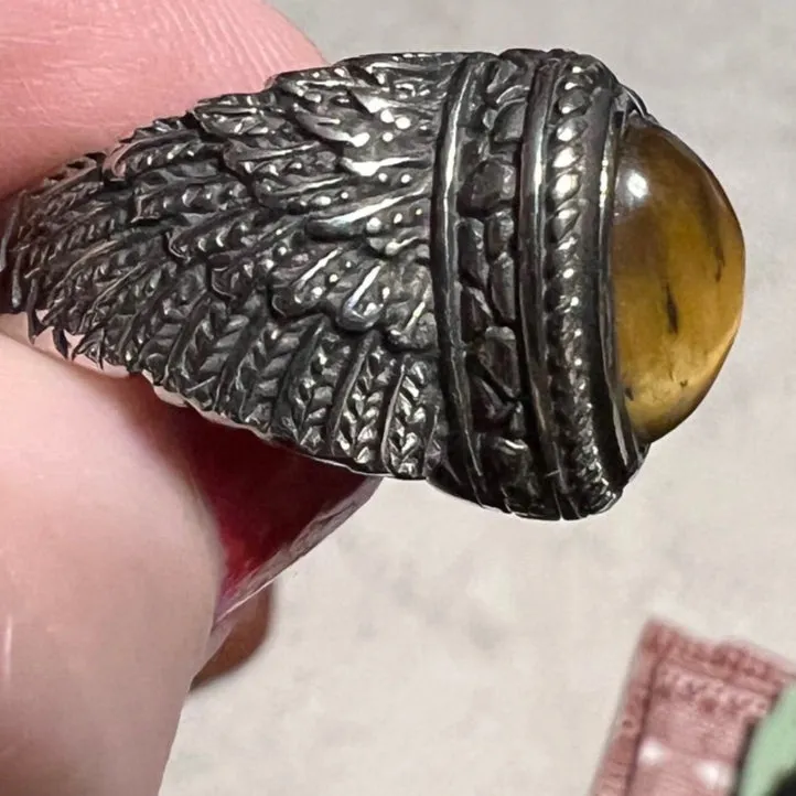 Tigers Eye Heart Wing Ring - Size 7.5