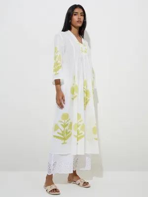 Utsa Green Buta Printed Cotton A-Line Kurta