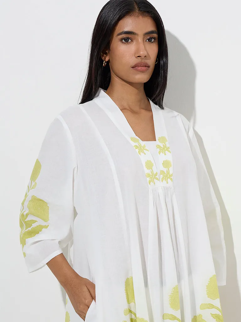 Utsa Green Buta Printed Cotton A-Line Kurta