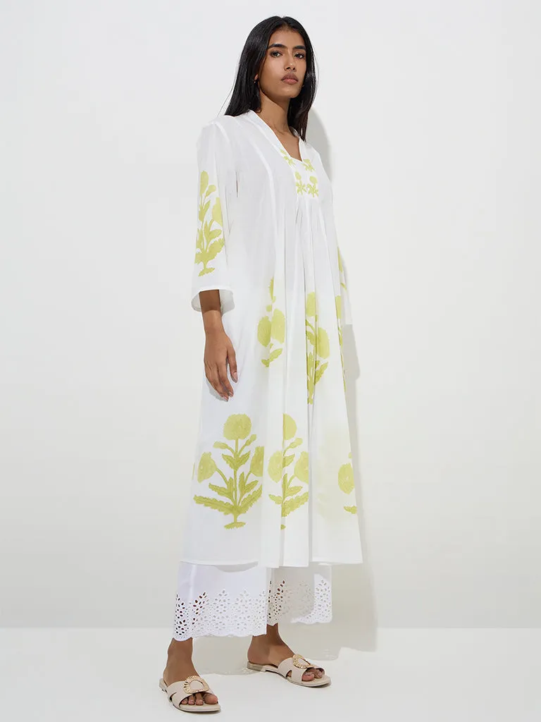 Utsa Green Buta Printed Cotton A-Line Kurta