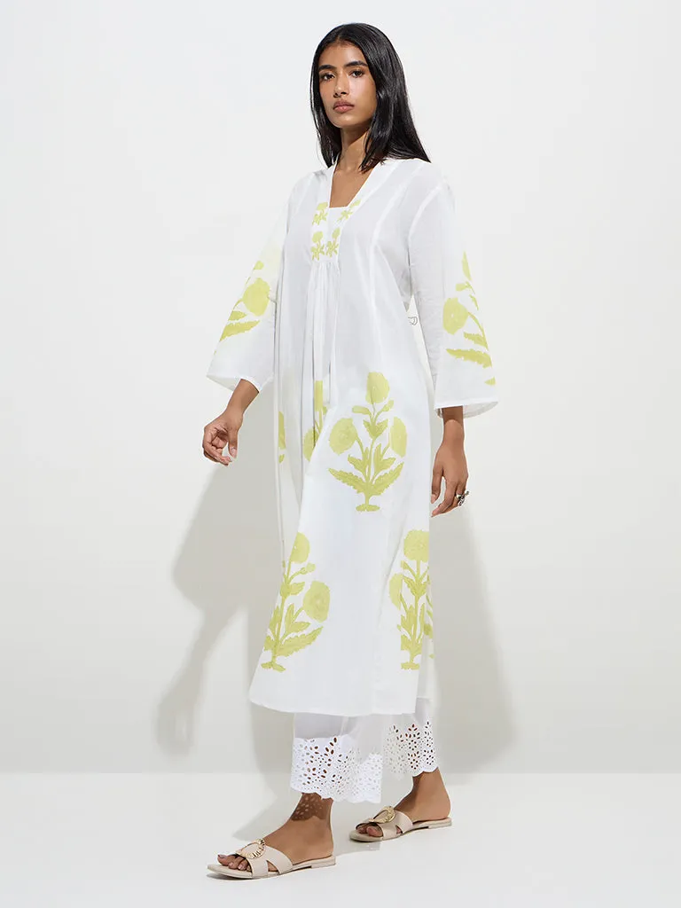Utsa Green Buta Printed Cotton A-Line Kurta