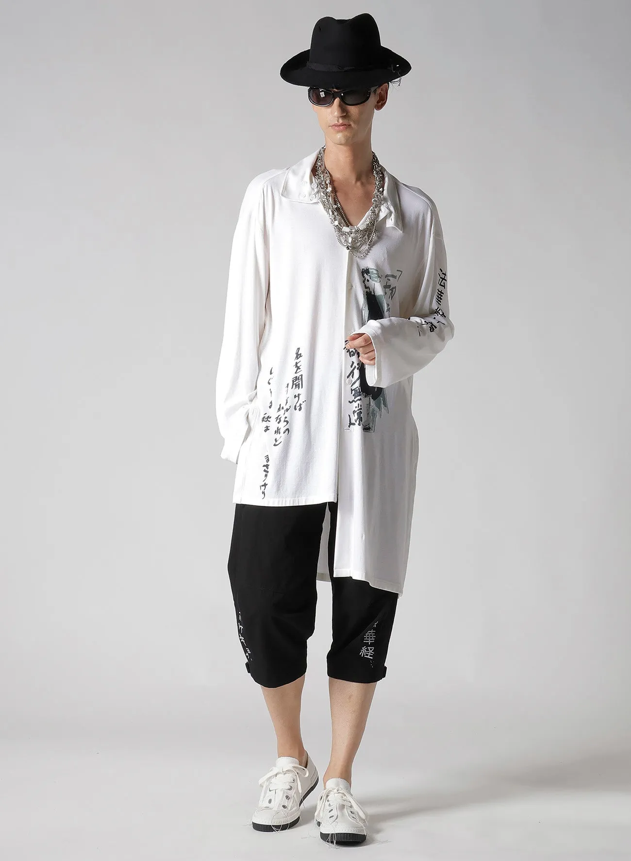 WHITE HARD TWISTED HIGH WET ASYMMETRIC STAND BLOUSE