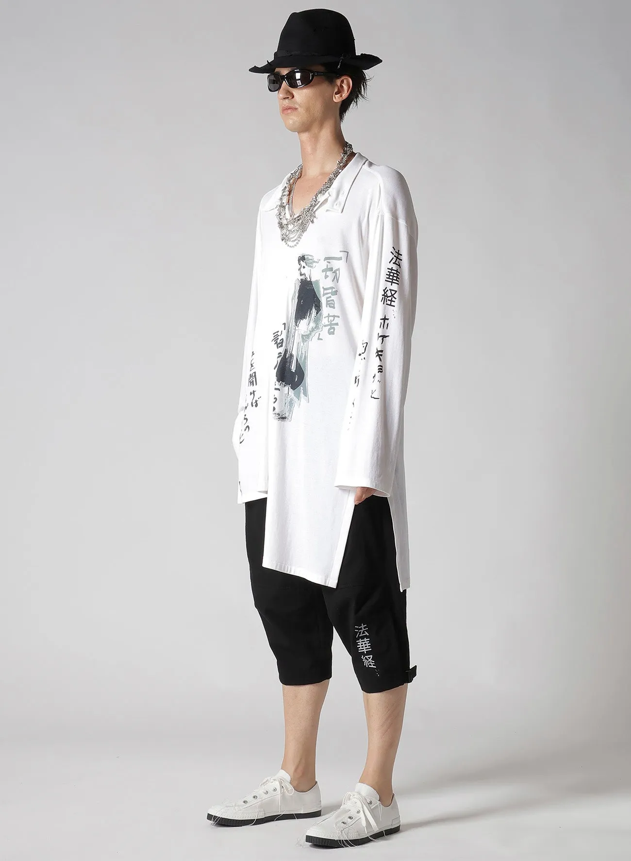 WHITE HARD TWISTED HIGH WET ASYMMETRIC STAND BLOUSE