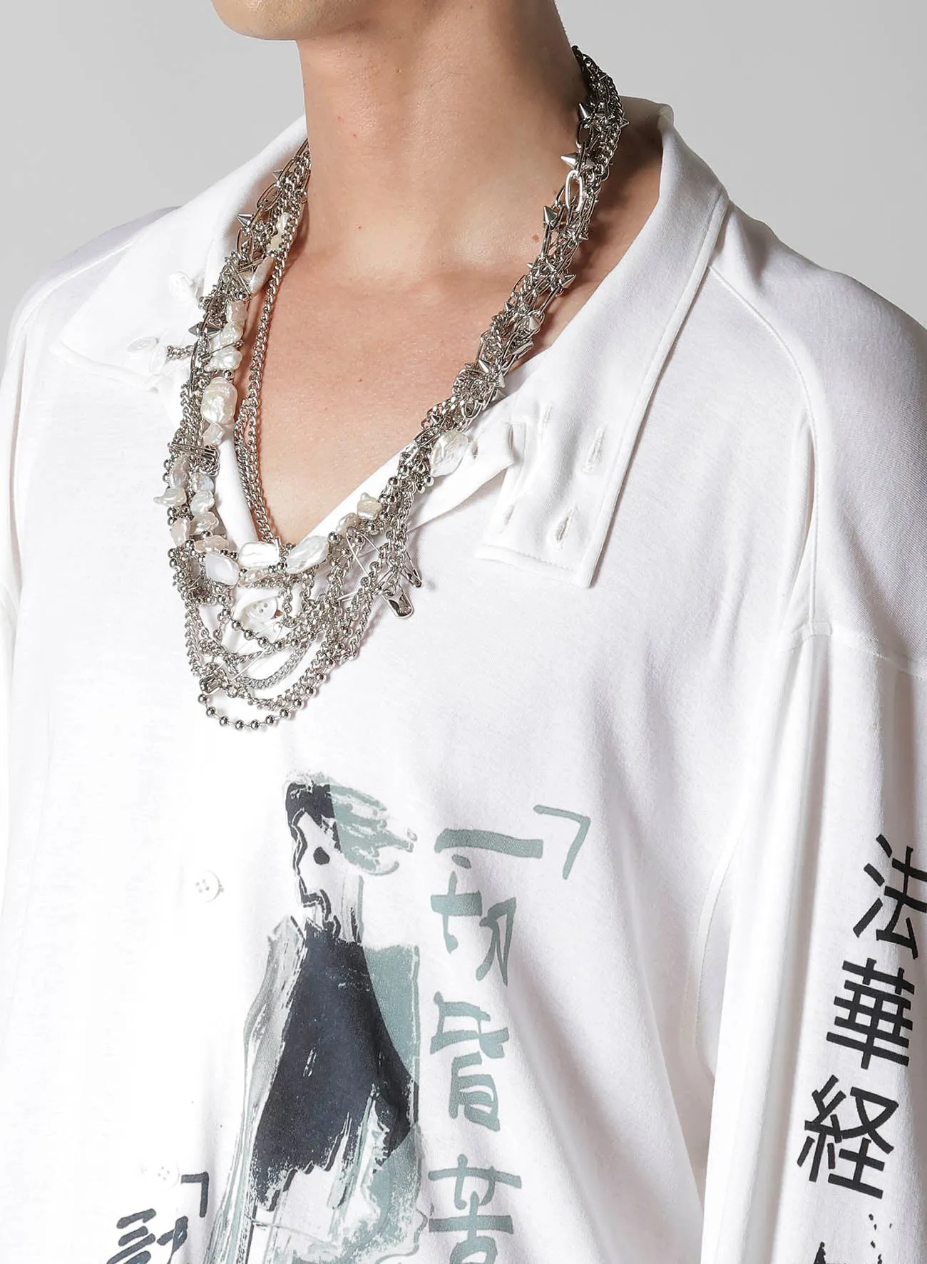 WHITE HARD TWISTED HIGH WET ASYMMETRIC STAND BLOUSE
