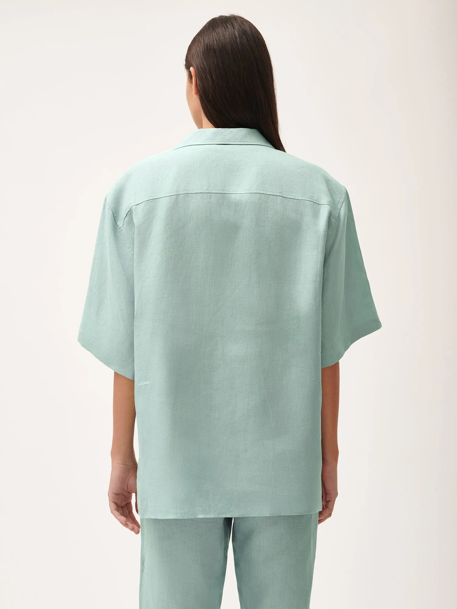 Womens Aloe Linen Camp Collar Shirteucalyptus blue