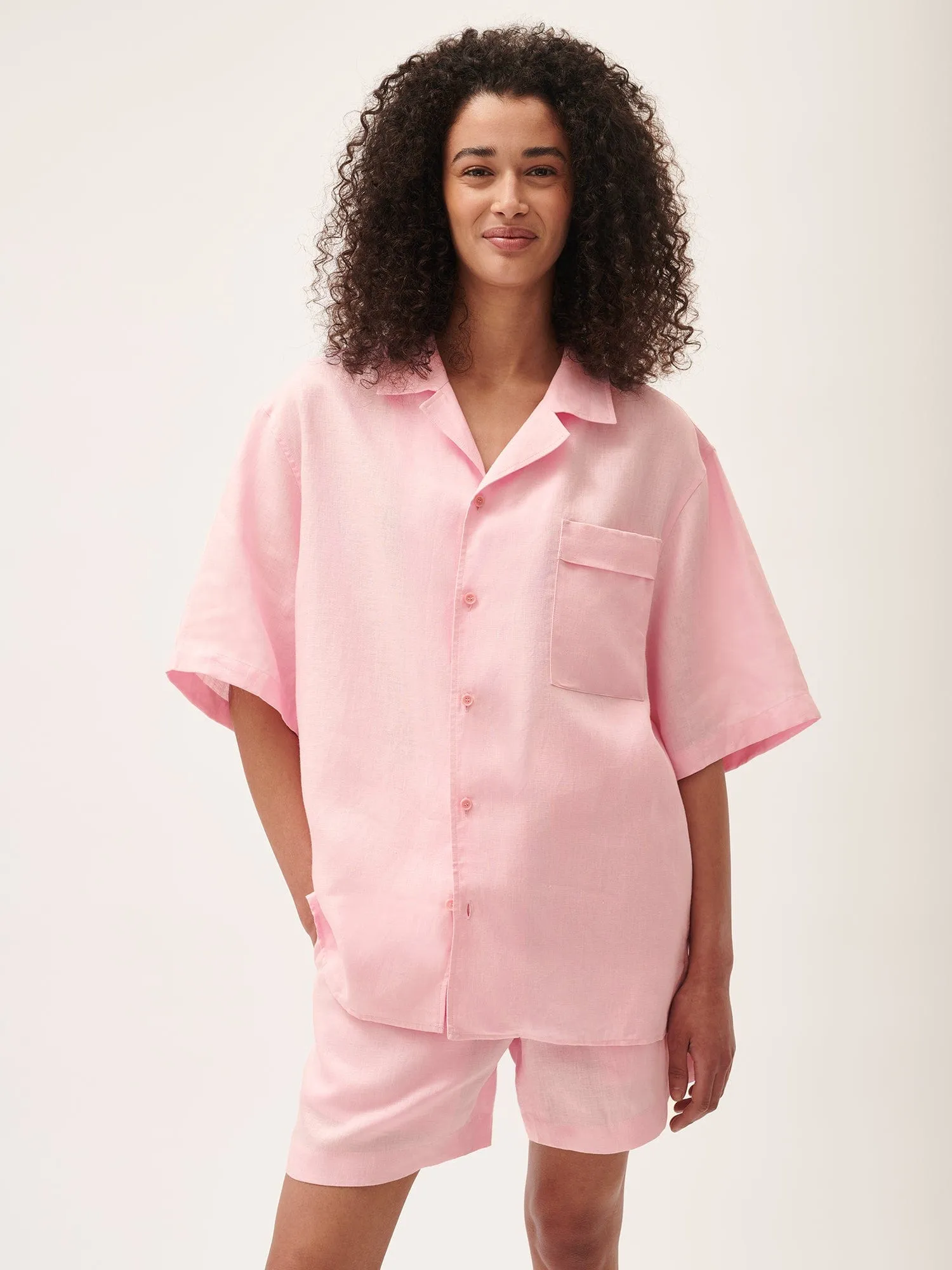 Womens Aloe Linen Camp Collar Shirtmagnolia pink