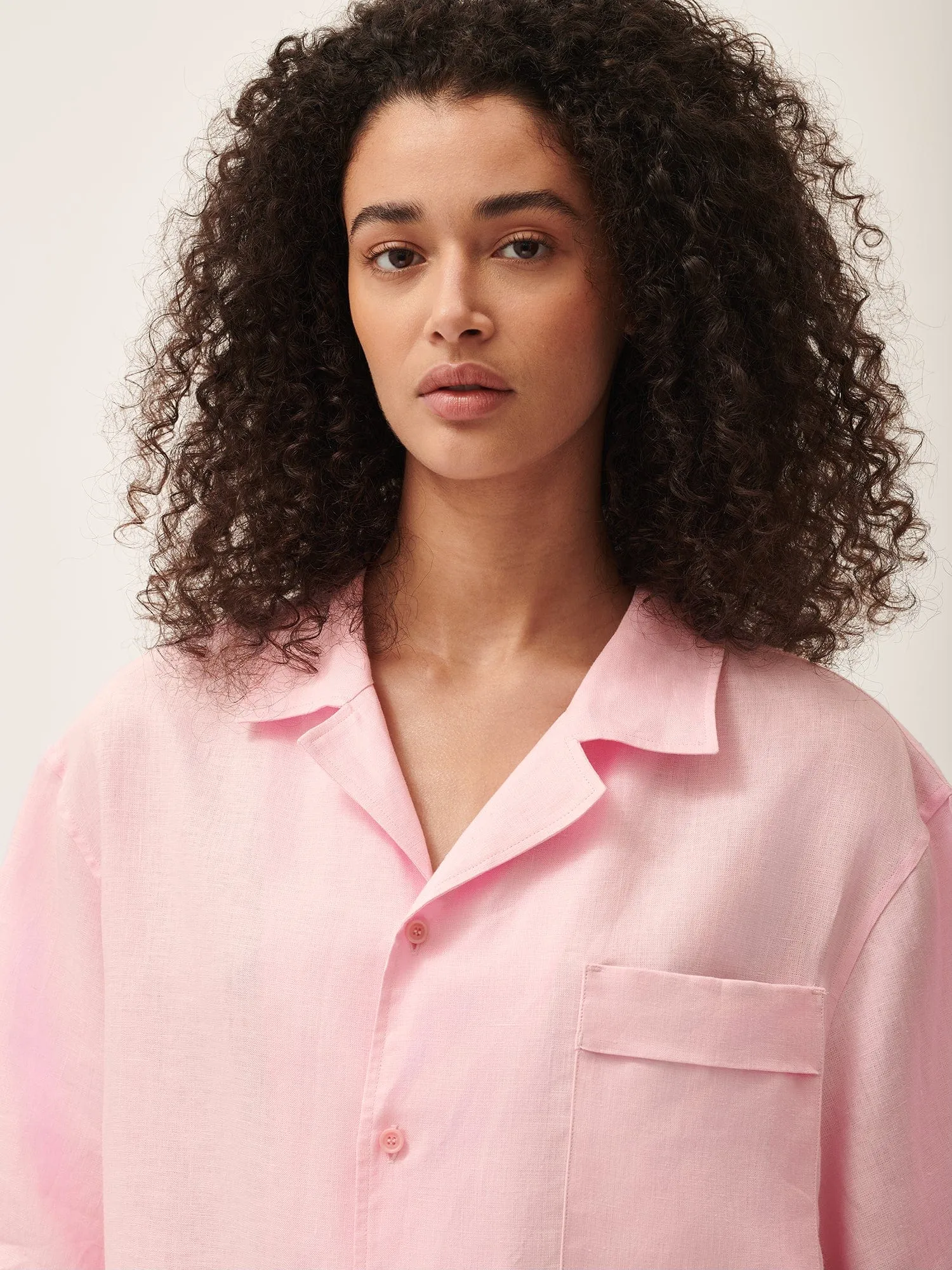 Womens Aloe Linen Camp Collar Shirtmagnolia pink
