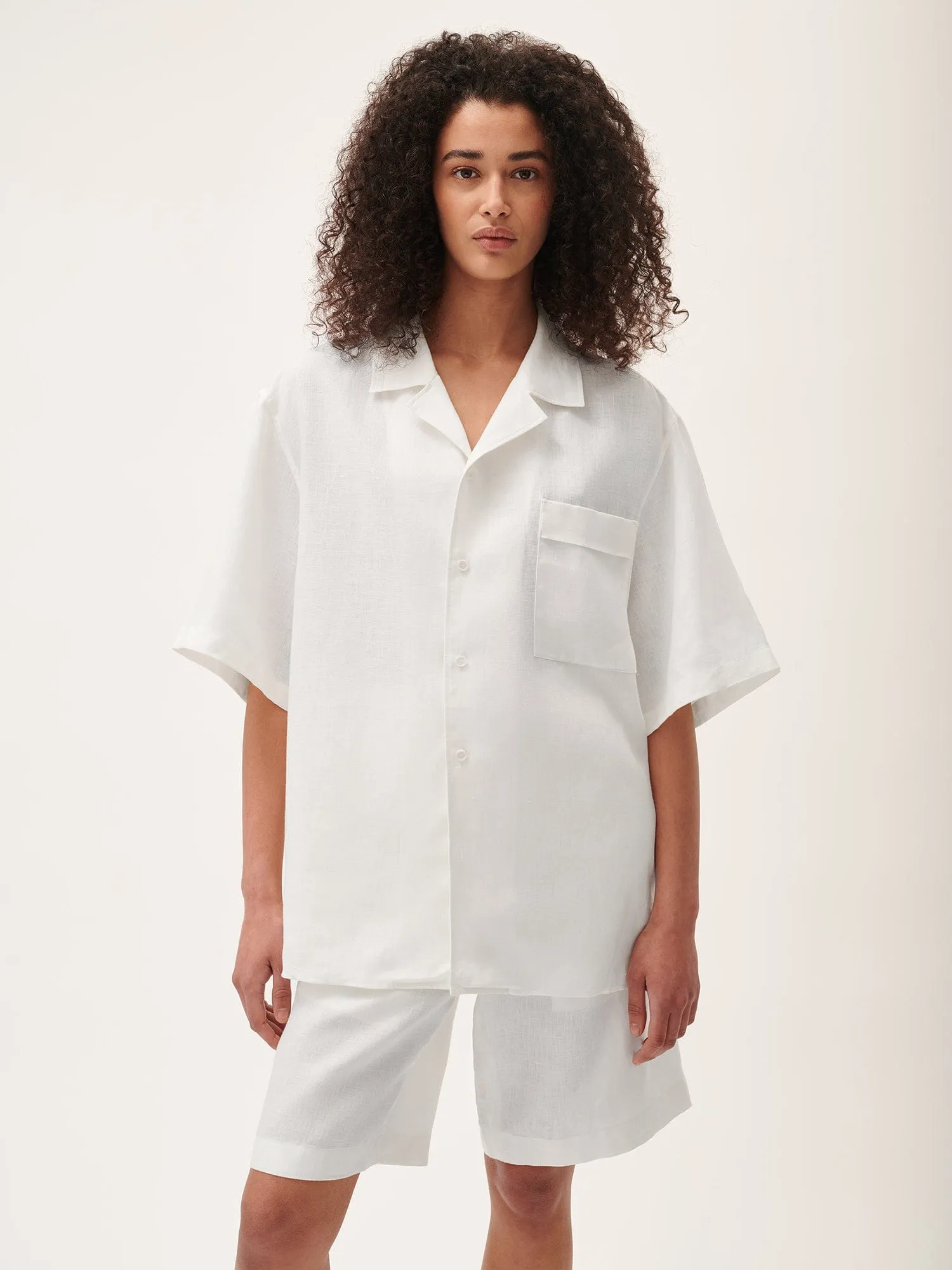 Womens Aloe Linen Camp Collar Shirtoff-white