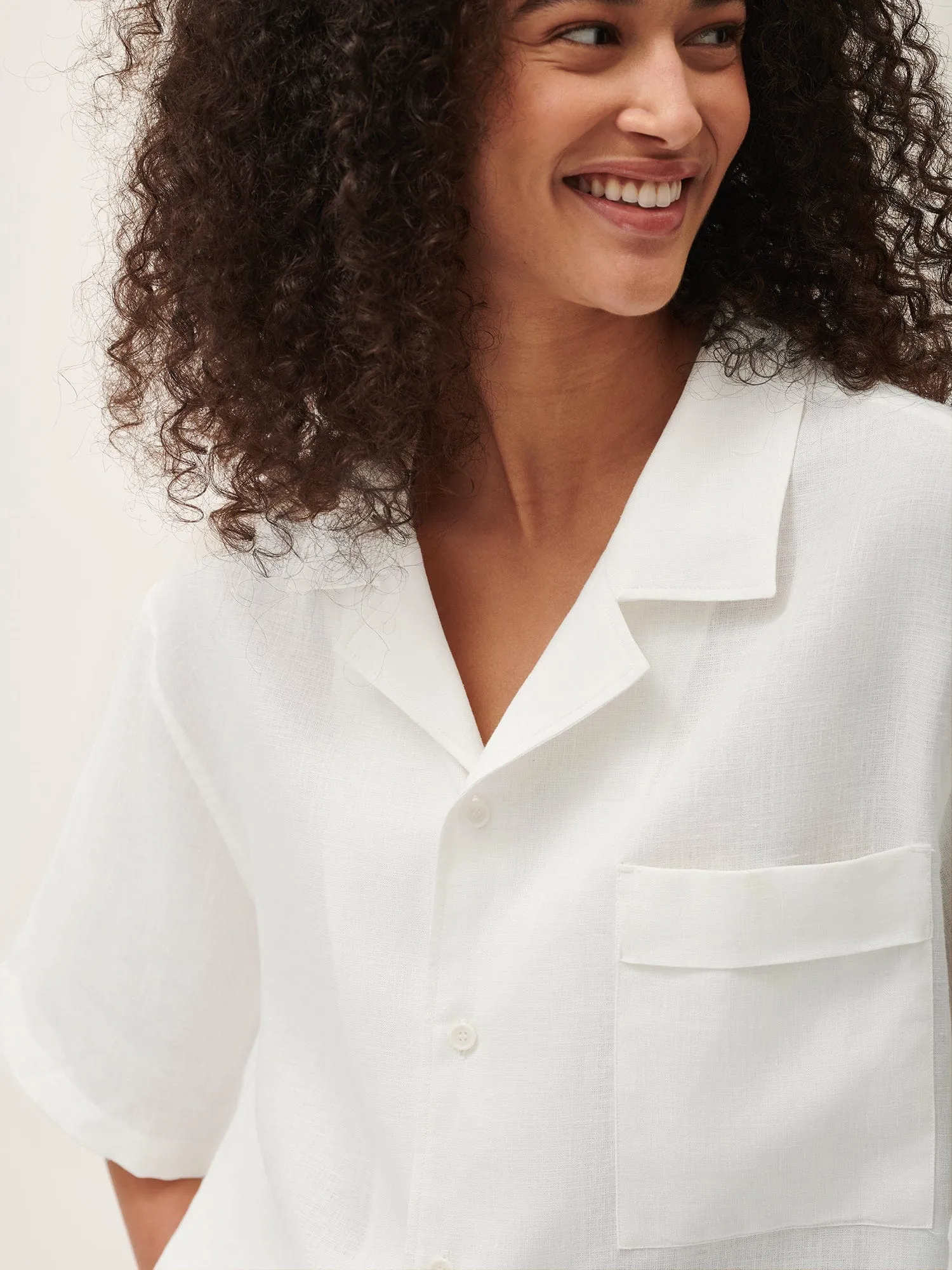 Womens Aloe Linen Camp Collar Shirtoff-white